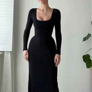 Full Size Tied Long Sleeve Bodycon Midi Dress Plus Size | New Evening Dress